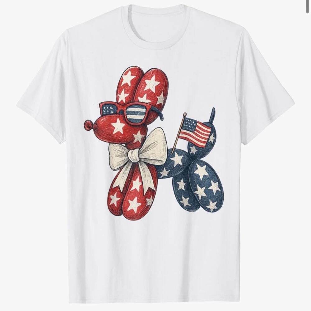 Patriotic Balloon Dog Graphic USA Flag Stars & Stripes Tee Sz XXL NWOT